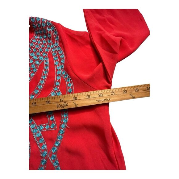 GRETCHEN SCOTT DESIGNS Red and Blue‎ Split Neck 3/4 Sleeve Tunic Top Size Small - Picture 11 of 14
